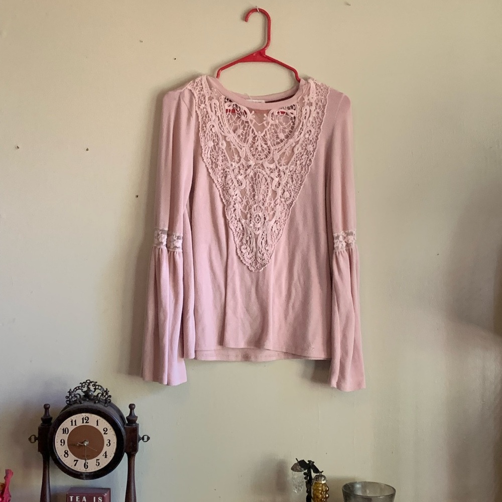 Long Bell Sleeve Top with crochet lace front and sleeve detailing
